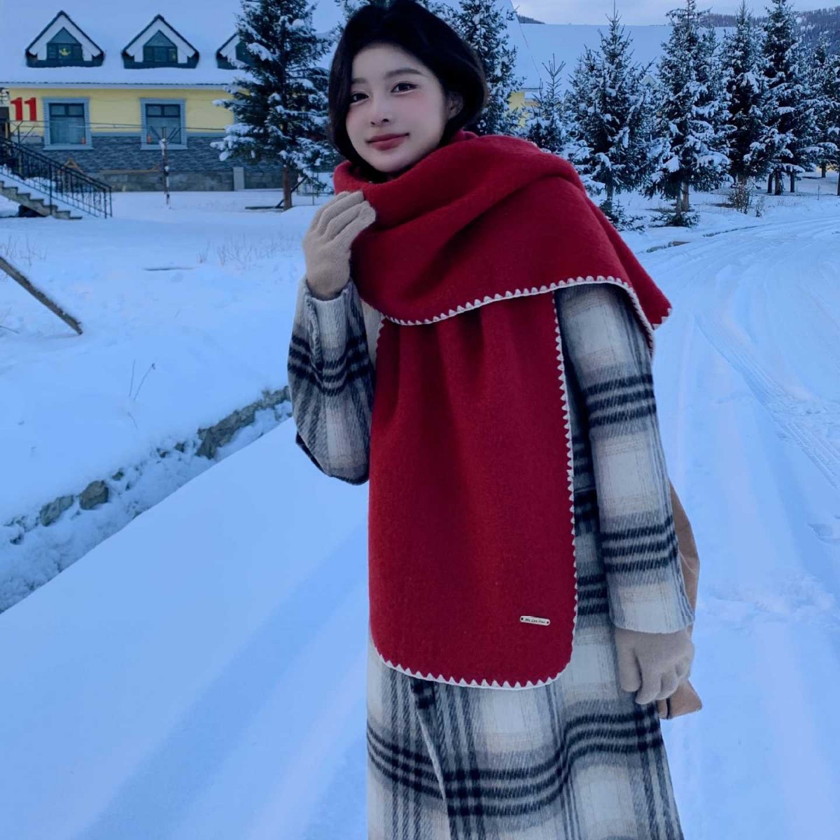 Z26 Korean wool scarf for women in spring and autumn, high-grade, lengthened and simple, ladies' plaid, all-match