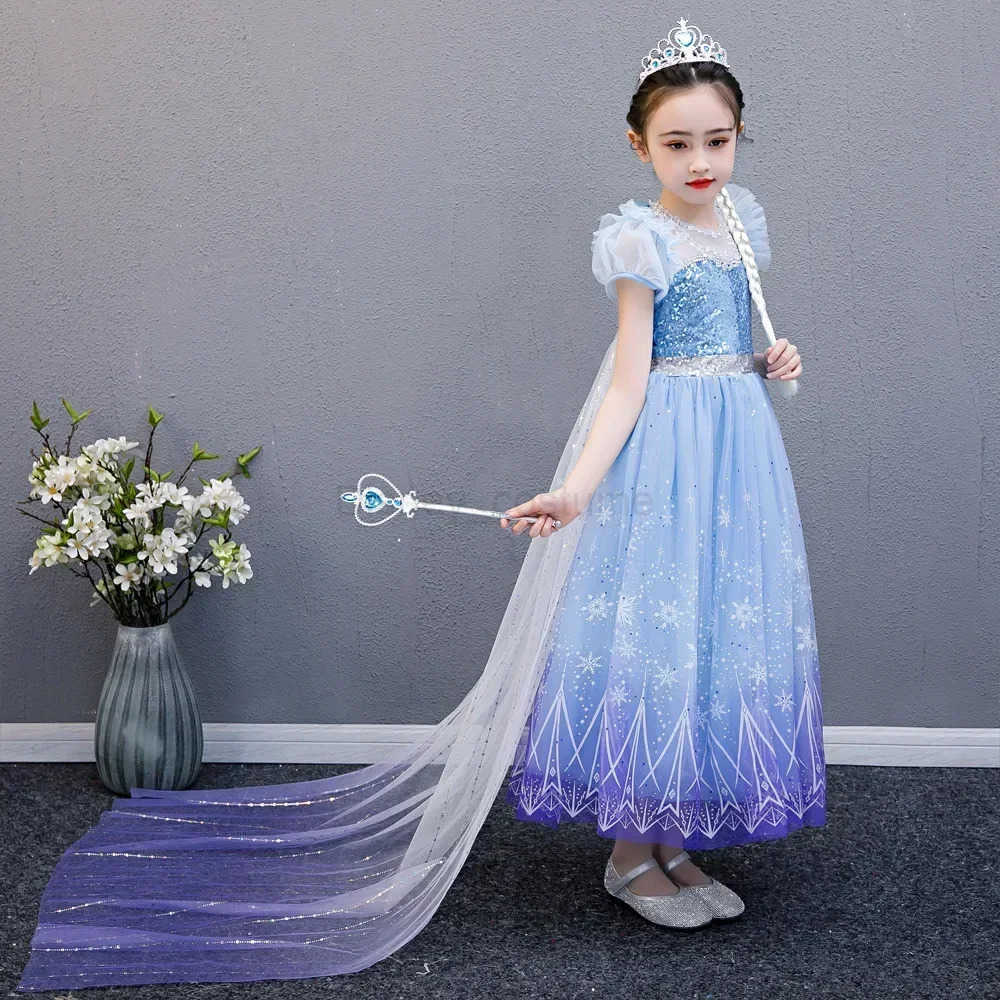 Disney 2024 Elsa cosplay dress childrens Halloween frozen carnival girls birthday Elsa princess cosplay sequins Viscidos X250408
