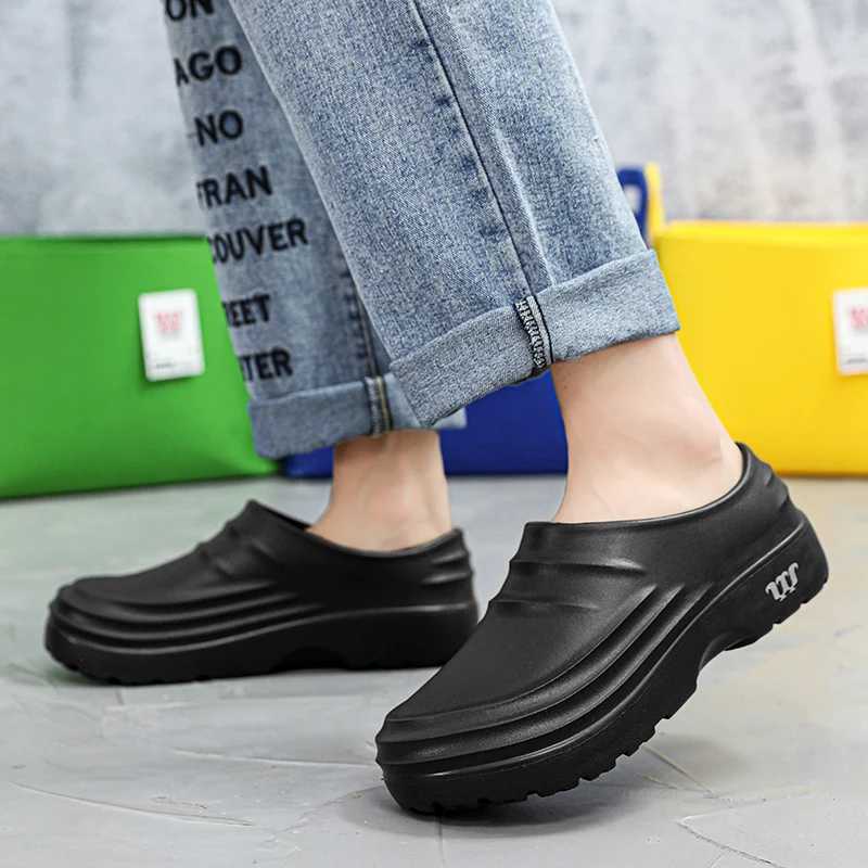 New Arrival Thick bottomed semi flip cover suitable for women to wear lightweight anti slip and waterproof by 2025 high gain chef shoes in hole T25040