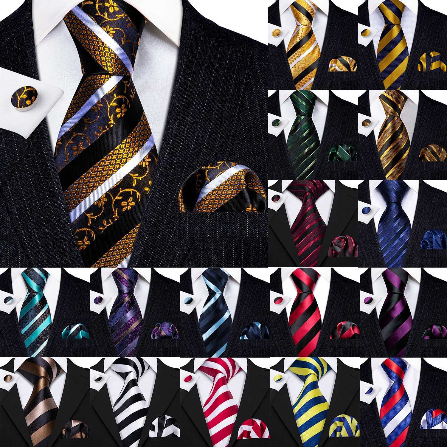 Barry. Jacquard Striped Silk Mens Tie Pocket Sqaure Cufflinks Set Designer Necktie For M Wedding Business Party nts X250407
