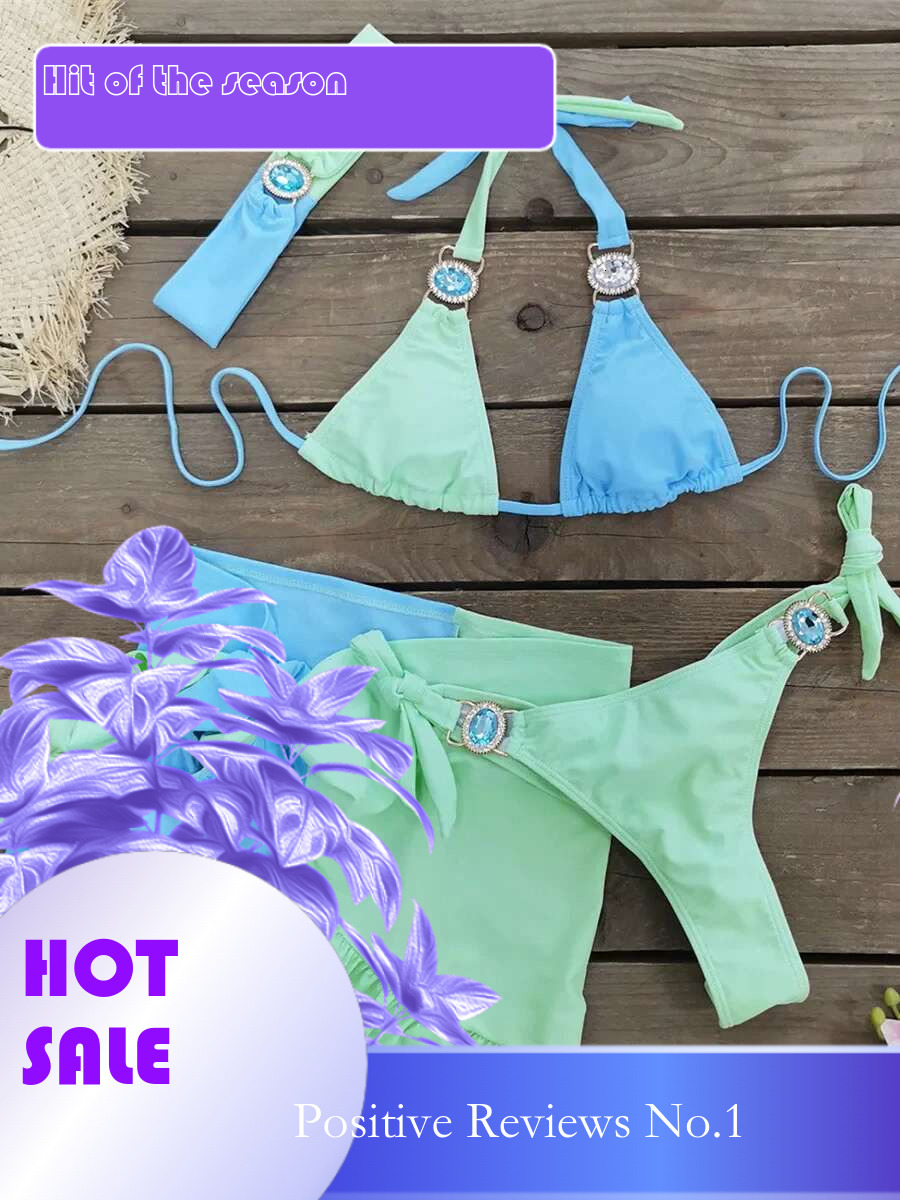 Dongdumaoyi Sexy Skirt Pieces Bikini Set Women Luxury Blue Patchwork Rhinestone Push Up Cover Swimsuit Beach Bathing Suit Swimwear