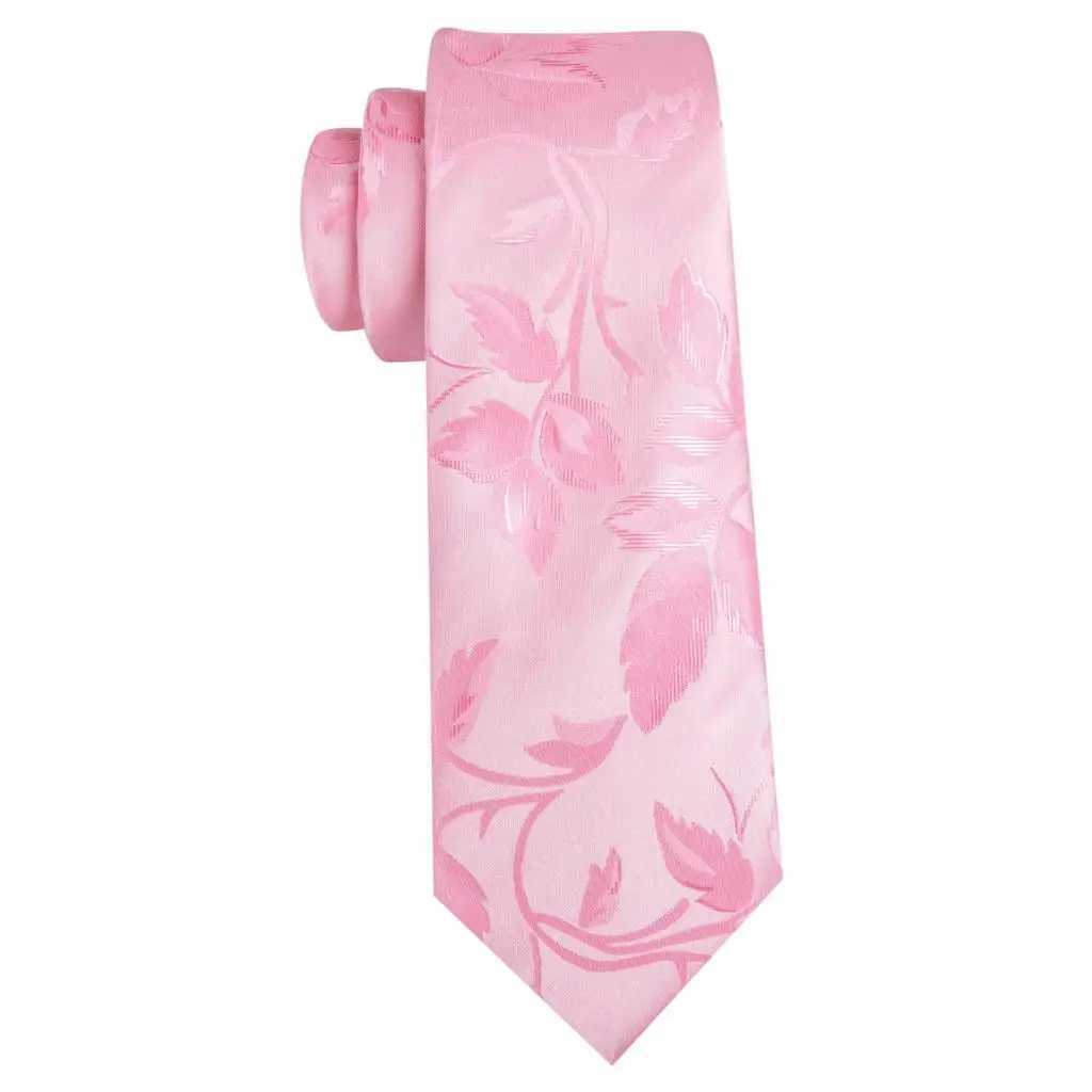 Barry. Coral Peach Silk Mens Tie Pocket Square Cufflinks Set Jacquard Floral Necktie for M Wedding Business Party X250407