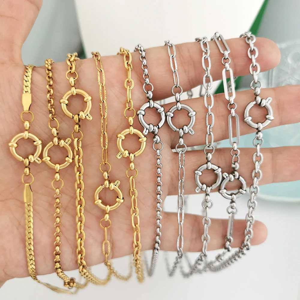 QMHJE Spring Sailor Clasp Necklace Women Men Choker Stainless Steel Geometric Paperclip Link Chain Rolo PVD Gold Color WholesaleC250407