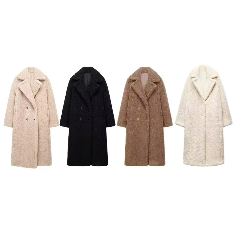 Loose collar lambhair fleece button decoration long coat jacket for womens autumn and winter style 251104