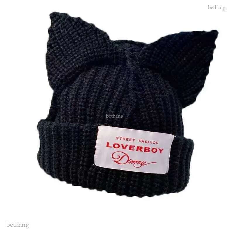 Girl Cute Bunny Ears Funny Hat Cat Ear Hat Cute Knit loverboy Warm Beanie HatX241005