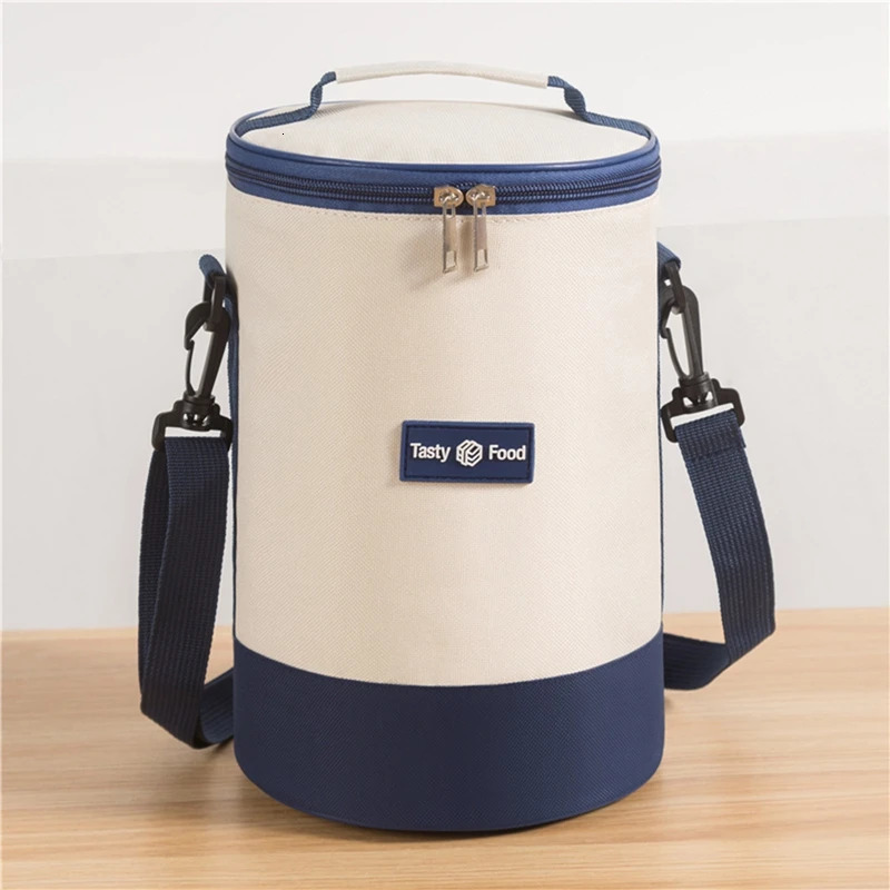 Portable lunch bag insulated food handbag simple and practical shoulder storage picnic meal container round shape 250401