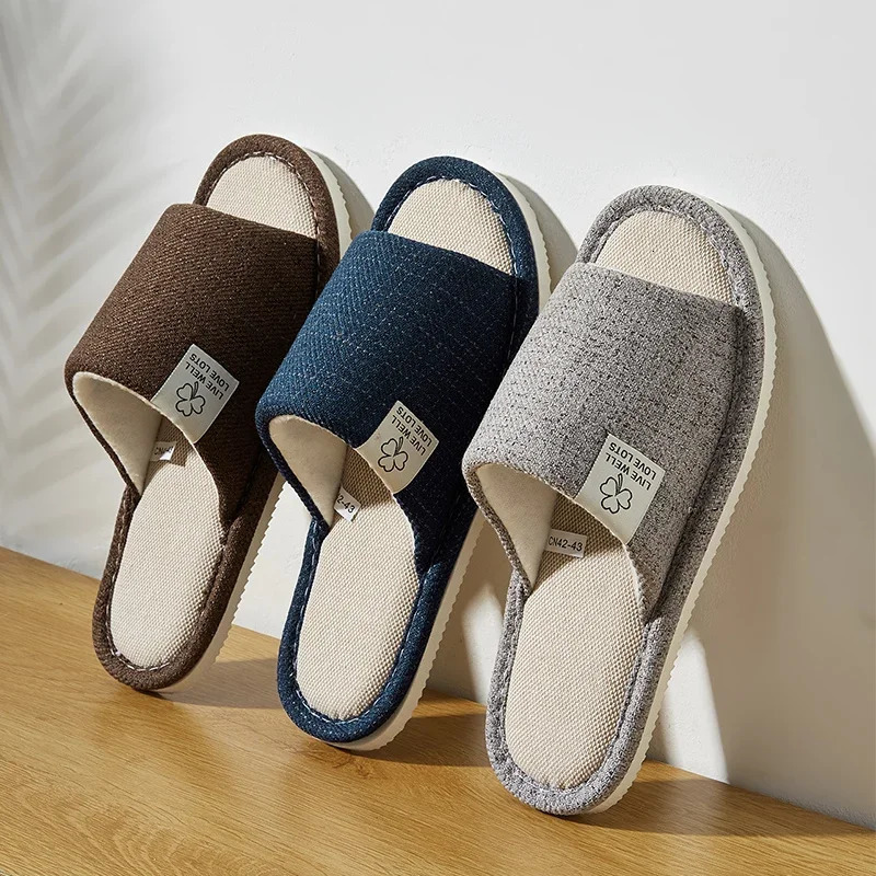 Home Linen Slippers For Men In Spring Autumn Comfortable Bedroom Open-toed Breathable Slippers Mens Womens Shoes Summer 250408