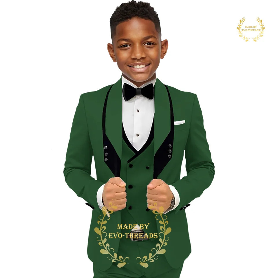 Boys 3-piece jacket set black edge pants shaver lapel Balze wedding cocktail graduation party custom tailcoat 250408