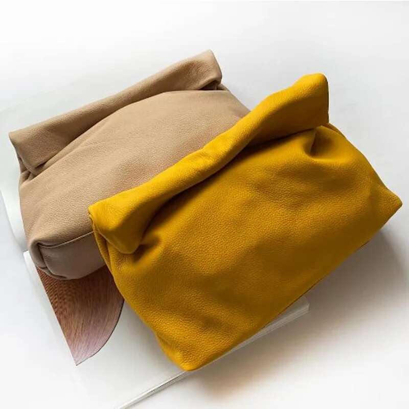 Personality Roll-Edge Lazy Casual Leather Soft Phone Women High Quality Holding Red Large Bag Designer