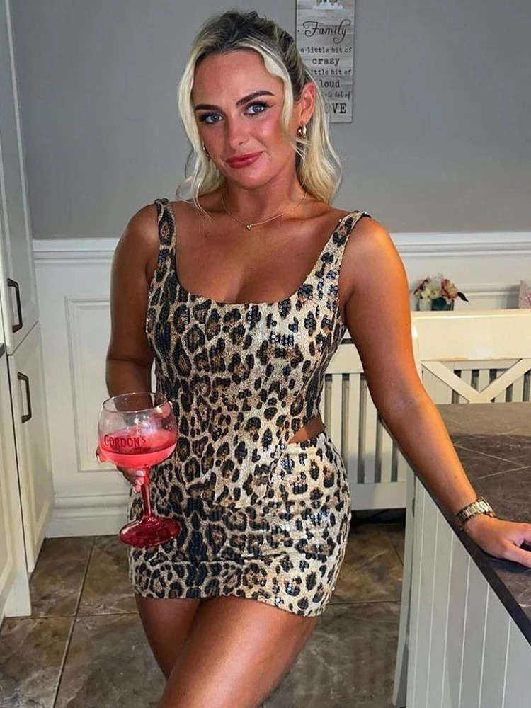Weird Puss Sexy Wild 2 Piece Set Women Summer Trend Leopard Print Backless Crop TopSkinny Mini Skirts Street Matching Suit 250408