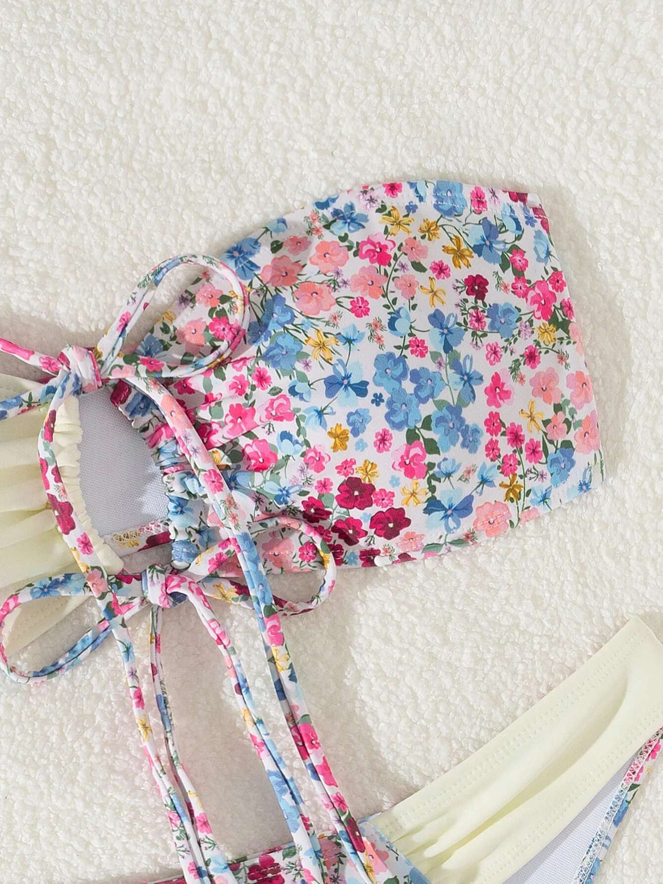 Dongdumaoyi Sexy Bandeau Bikini Women Pink Floral Print Patchwork Front Bow Push Up Micro Swimsuit Beach Bathing Suit Thong Swimwear