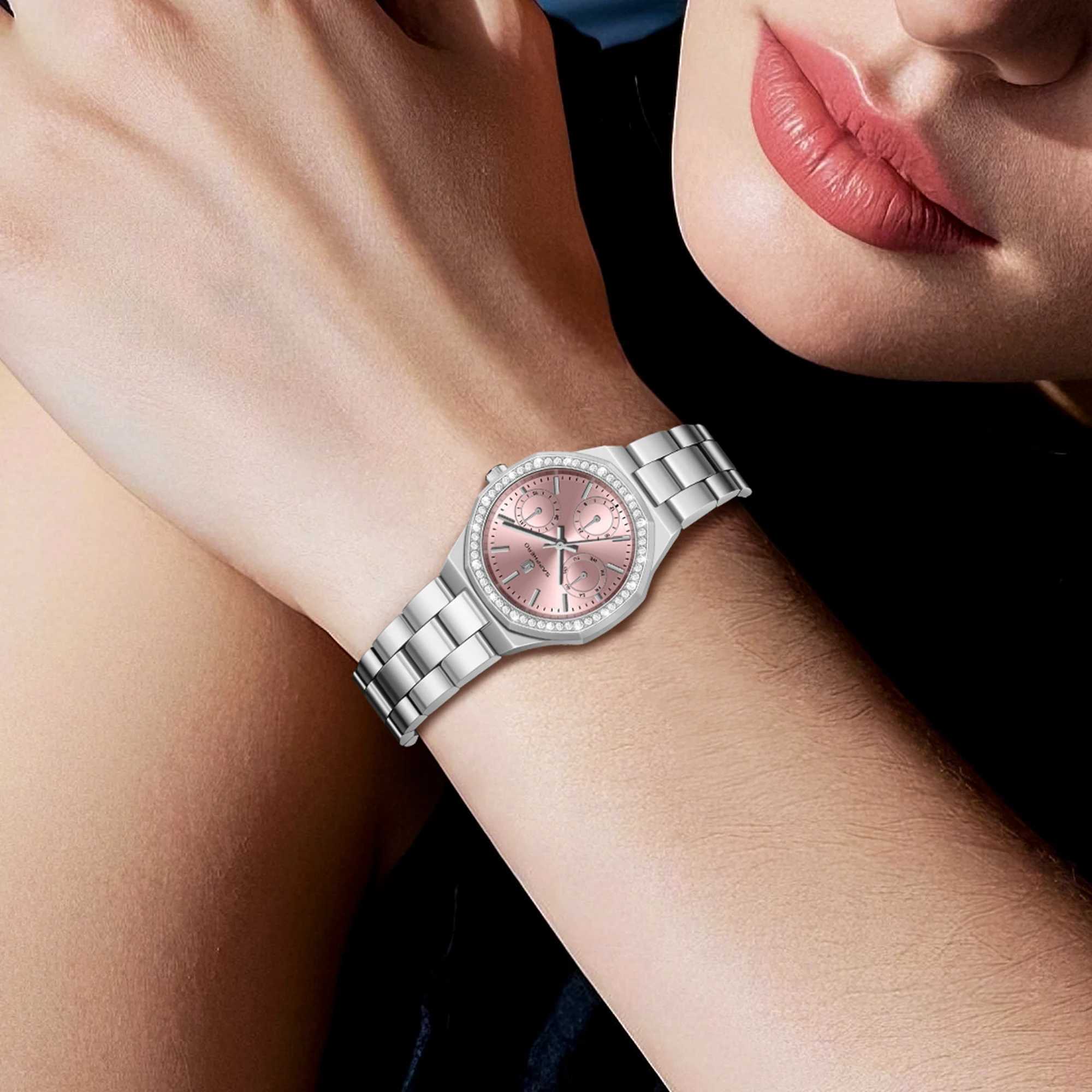 SAPPHERO Luxury Womens Watch 5ATM Waterproof Japanese Movement Stainless Steel Strap Pink Dial Elegant Womens WatchT250408