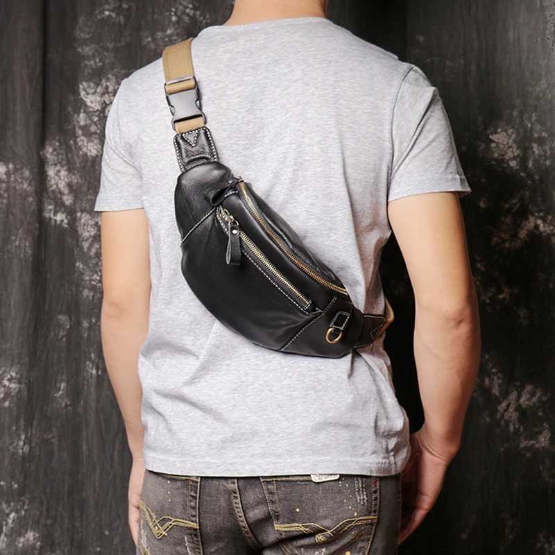 Mens leather camisole bag cross body vintage luggage outdoor sports bag large capacity storage bag Leathfocus Z250407