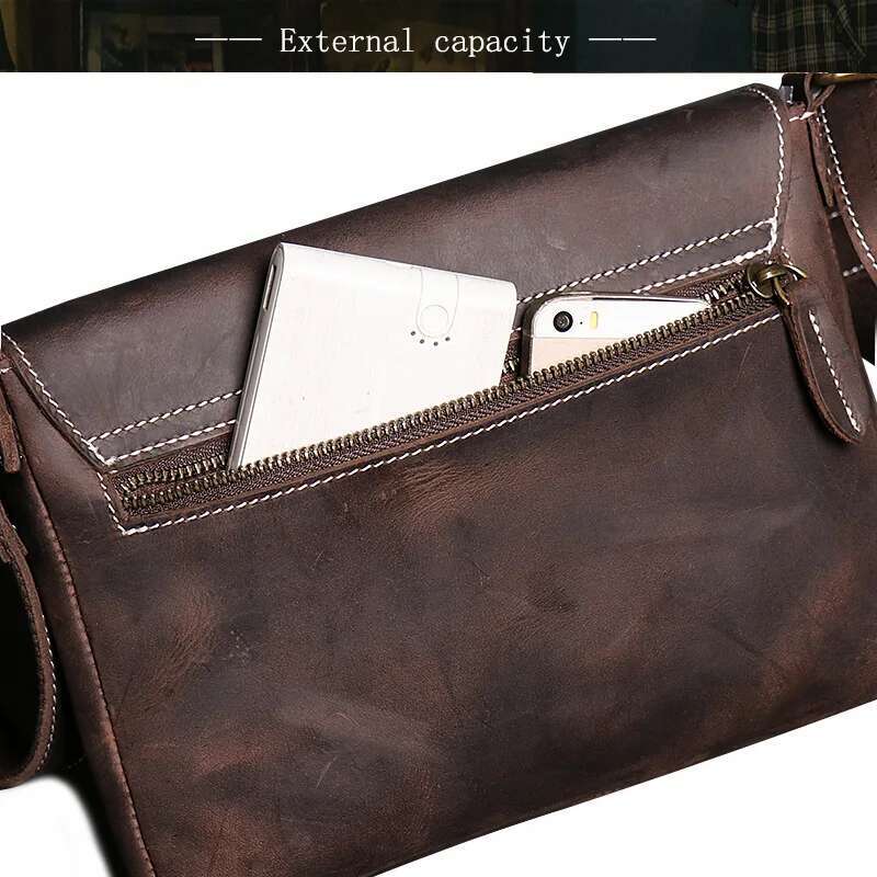 Men's Small Genuine New Simple Cowhide Shoulder Crazy Horse Leather Crossbody Bag Large Capacity Messenger Bags