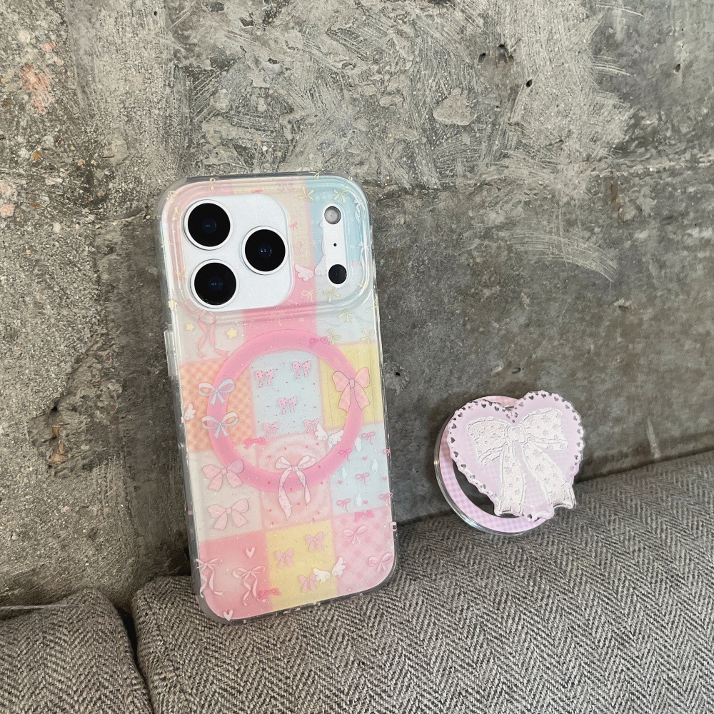 Heart Bow Magnetic Stand Phone Case Suitable for iPhone 17 Pro Max iPhone 16/15 Pro 14