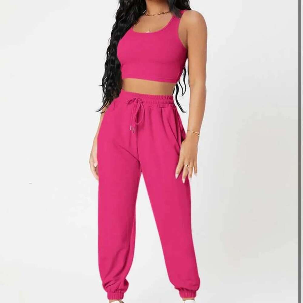 2025 New Spring And Autumn Plus Size Loose High Waist Vest Round Neck Elegant Casual Trousers Fashion Sports Fiess Set
