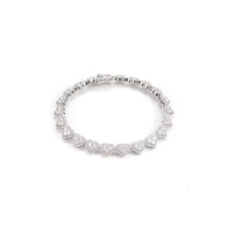 Hip Hop 925 Silver Heart-Shaped Custom Iced Out GRA Certified Moissanite Cuban Bracelet