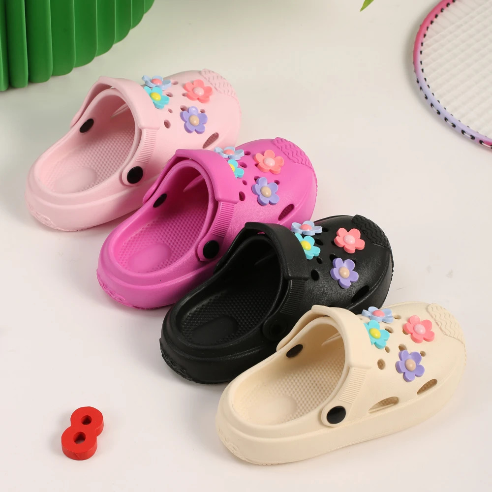Summer Kids Home Slippers Childrens Shoes Slippers Soft Anti-Skid Flower DIY Hole Shoes for Boys Girls Beach Shoes 250408