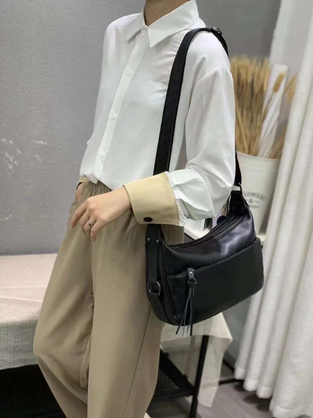 High Quality Skin Genuine Leather Women's Shoulder Crossbody Multi Compartment Hobo Bag Large Capacity Ladies' Handbag