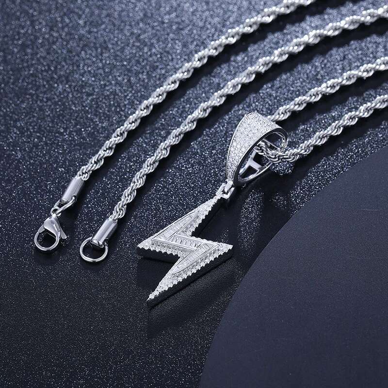 D Color Moissanite Lighing Pendant Necklace Sterg Sier Baguette Stone Men Bg Hip Hop Jewelry Gifts