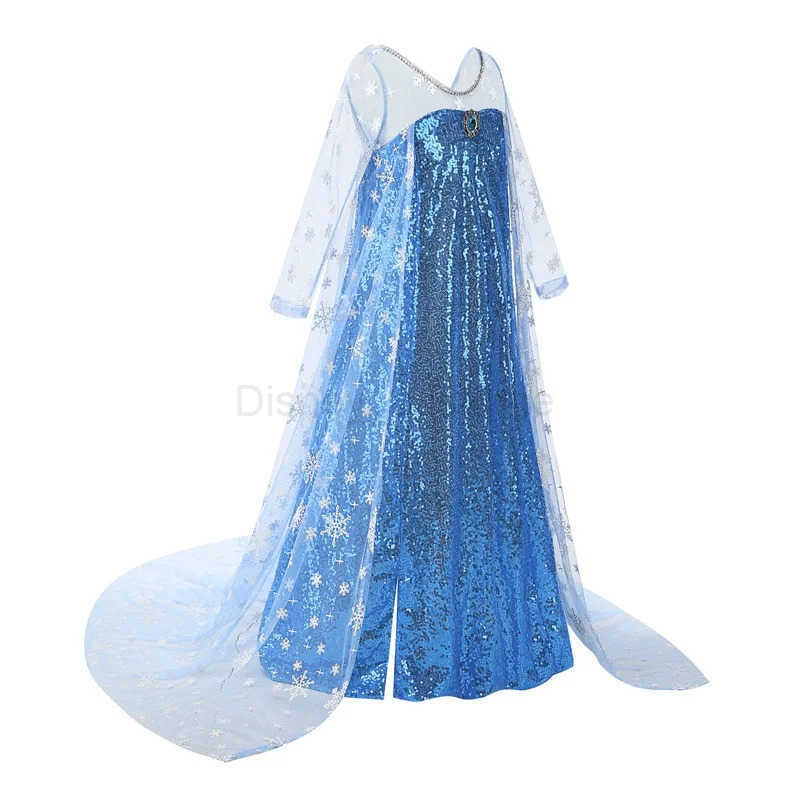 Disney New sequined blue Elsa party dress girl role-playing princess costume toddler birthday carnival costume accessories X250408