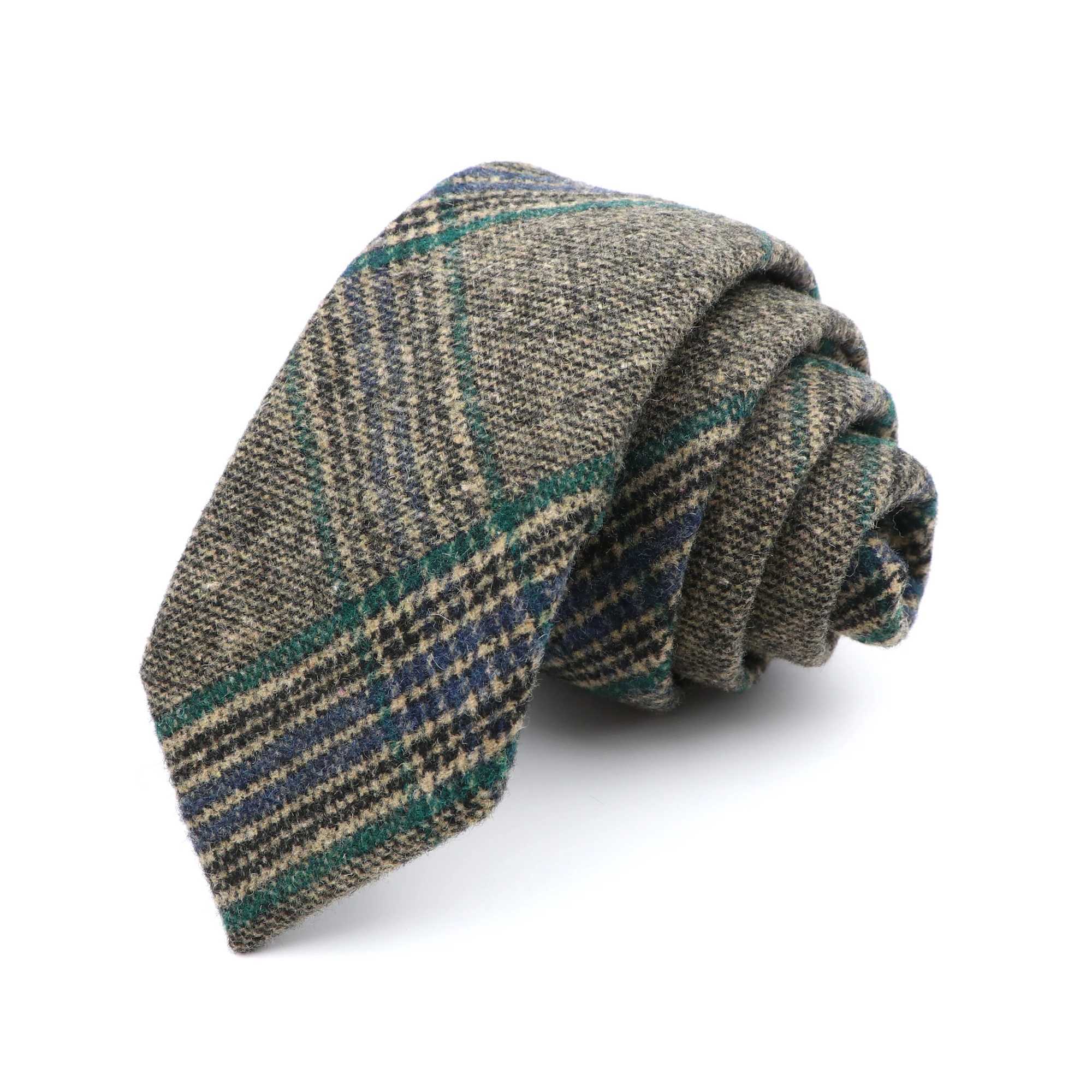 Classic Brown Grey Plaid Striped Wool Necktie Narrow Collar Slim Cashmere Tie For Man Suit Party Casual Accessory Cravat Gift X250407