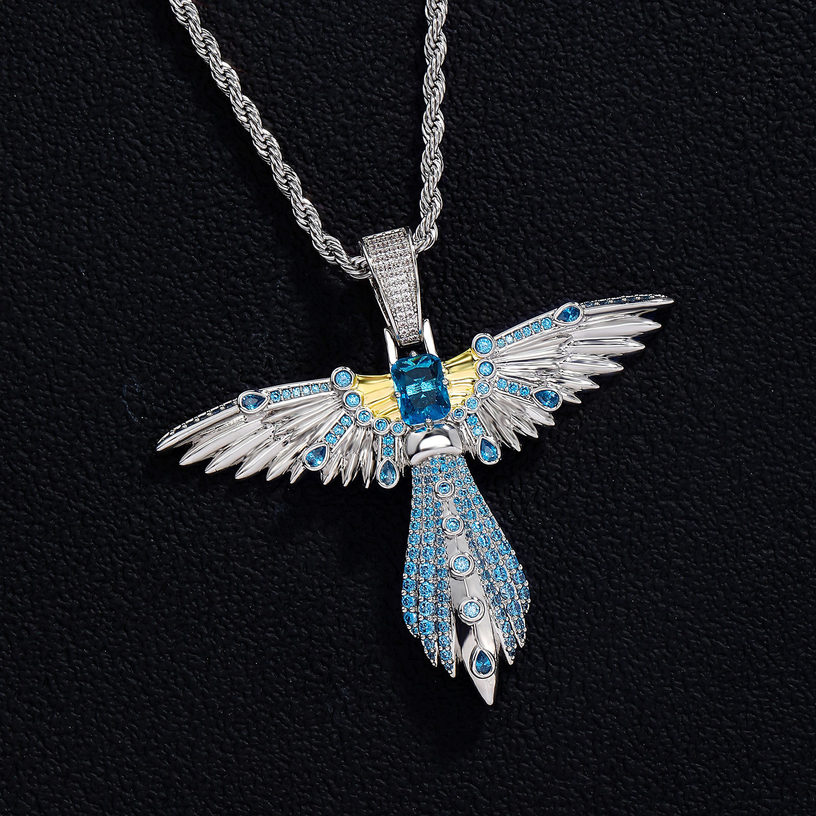 New In Colorful Baguette Cz Stones Dragonfly Charm Hip Hop Pendant Necklace For Men And Women Blue Red Cubic Zircoina Fine Quality Rapper Trendy Party