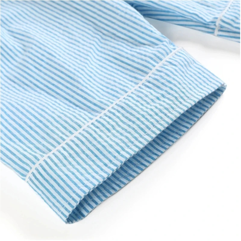 Ruffkids 100% Cotton Summer Kids Pajamas Sleepwear Seersucker Striped Matching Pjs Boys Clothes Loungewear Girls Pyjamas Set 250407