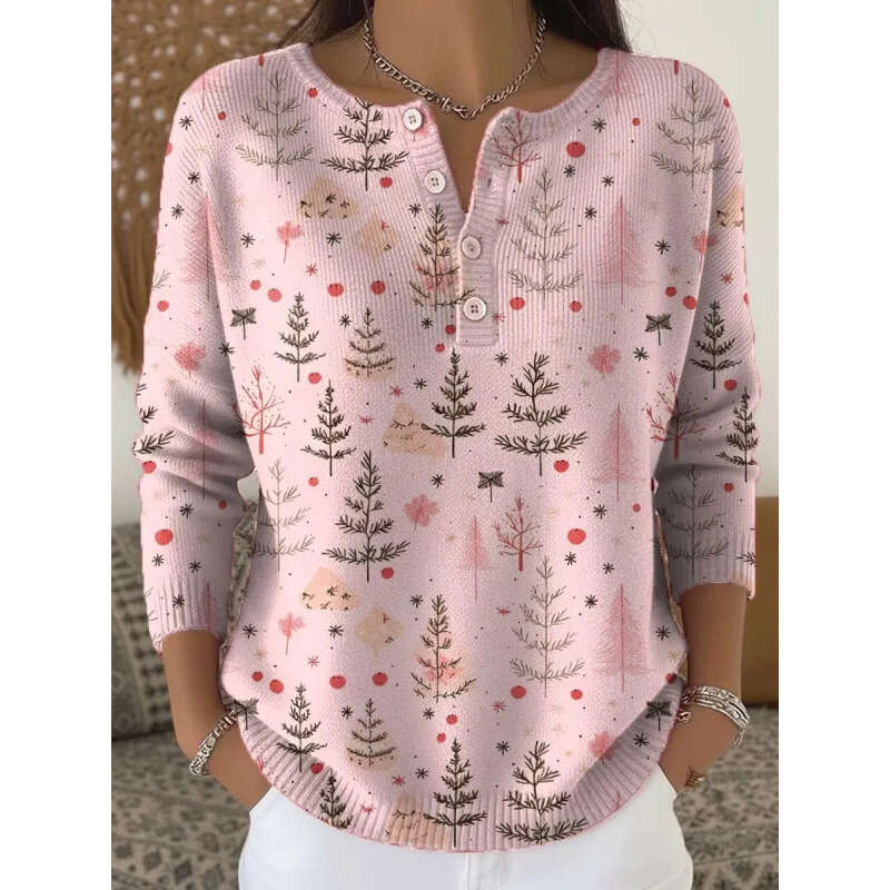 Independent New Retro 3D Digital Print Four-Button Stand Collar Polo Sweatshirt Women's Early Autumn