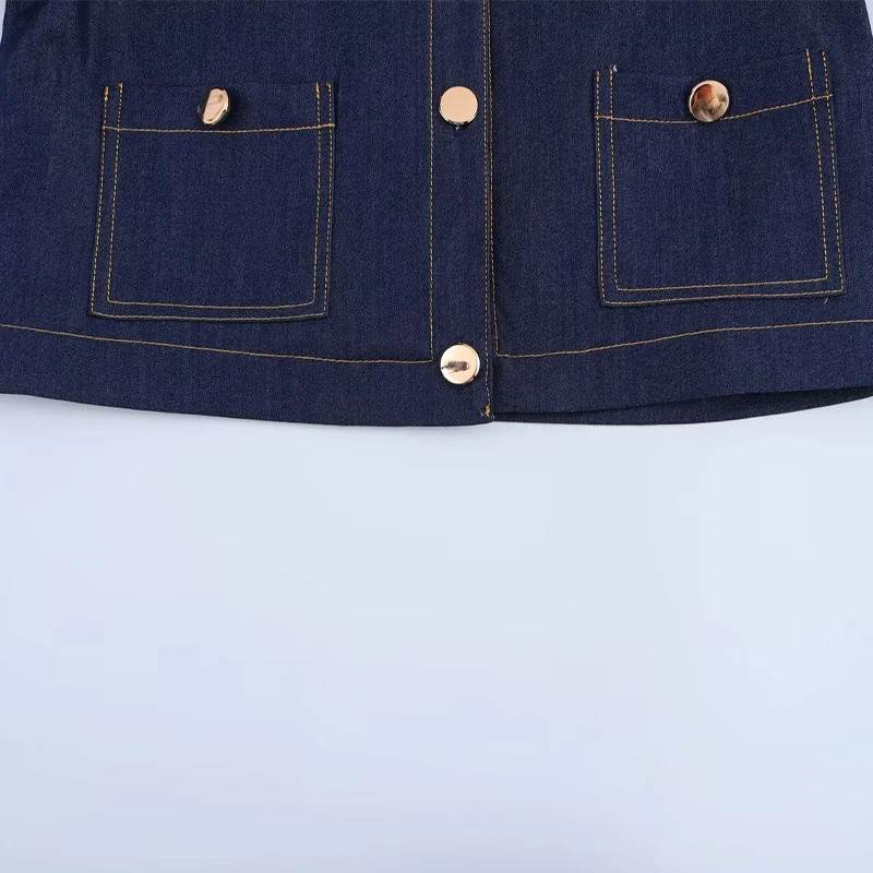 Willshela Womens Fashion Pocket Denim Blue Single Chest Jacket Retro ONeck Long Sleeve Clothing 250407
