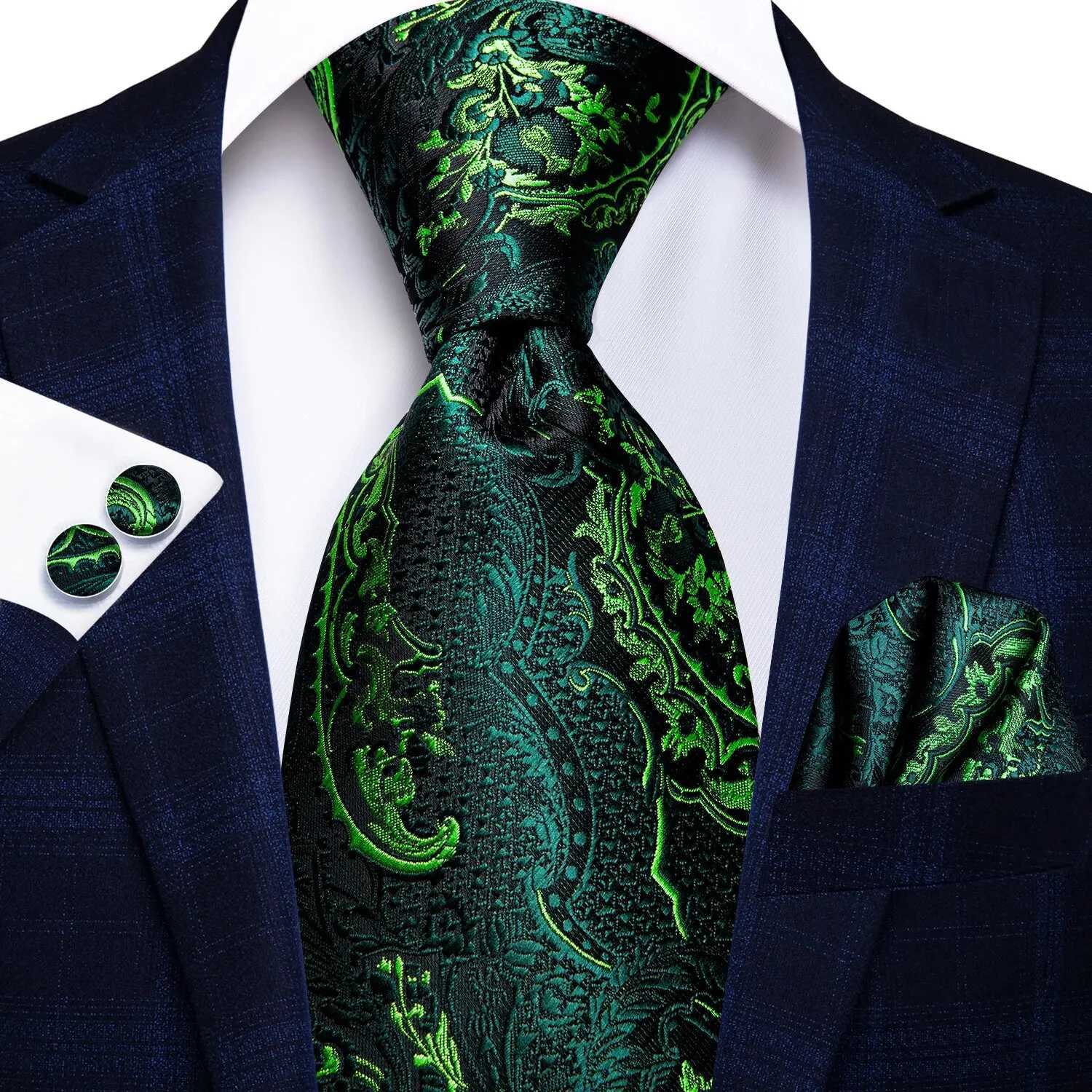 Hi-Tie Peacock Blue Novelty Designer Silk Wedding Tie For Men Hanky Cufflinks Gift Mens Fashion Necktie Set Business Party X2504071