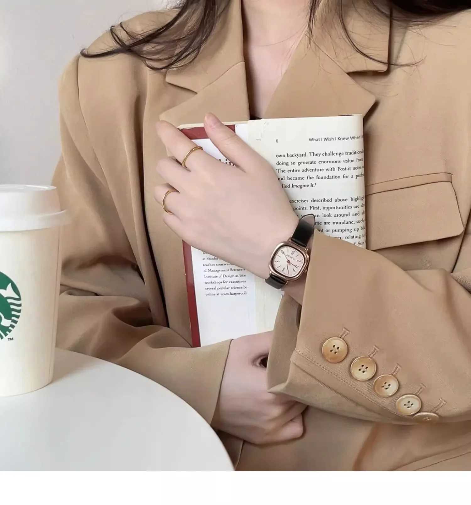 Casual Watch Retro Square Quartz Digital Mini Dial Leather Strap Fashion Watch Waterproof WatchT250408