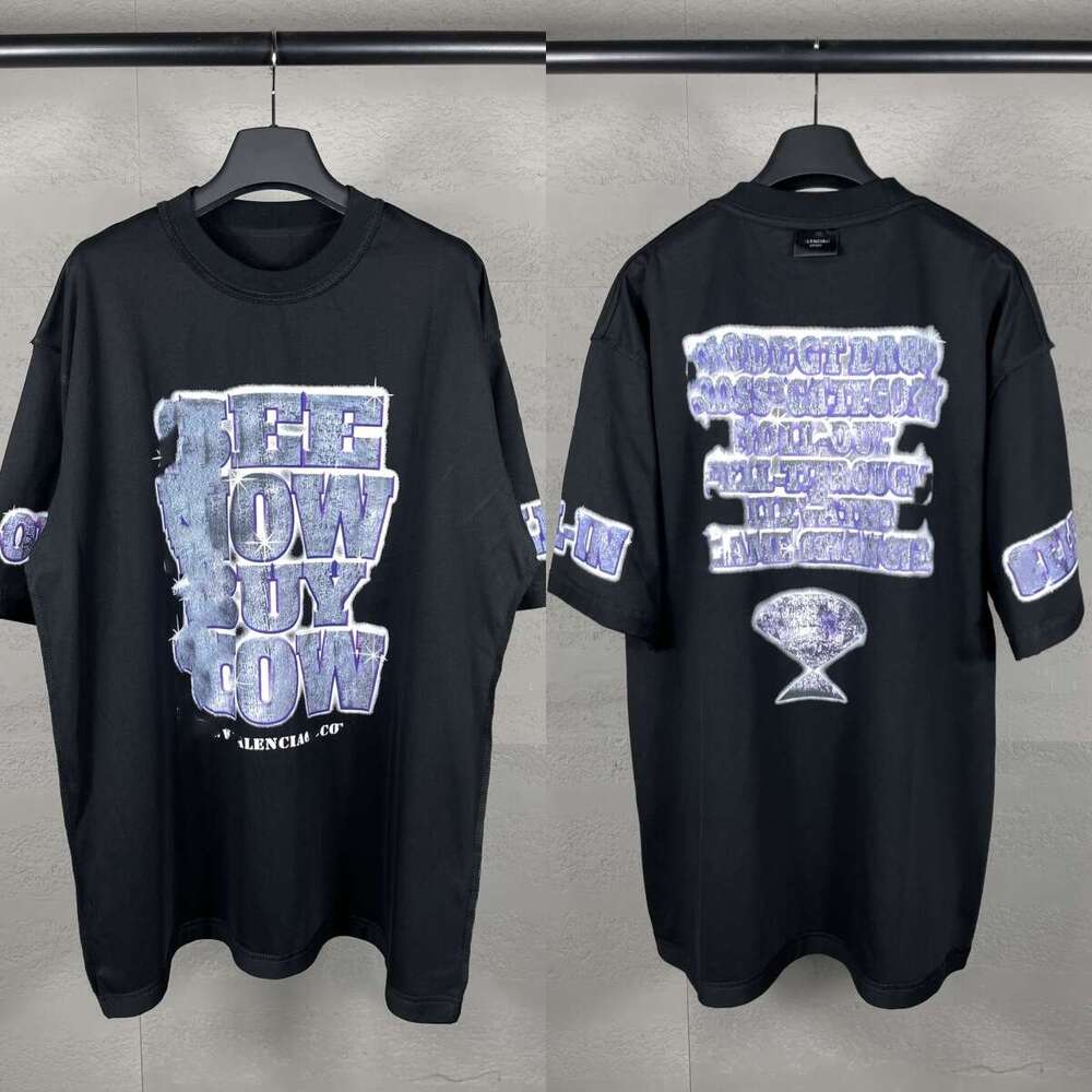 Casual T-Shirt The Correct Version Of Parisian Fashion Brand B's EENOW * UYNOW New Model Direct Spray Printed Washed Short Sleeved T-Shirt