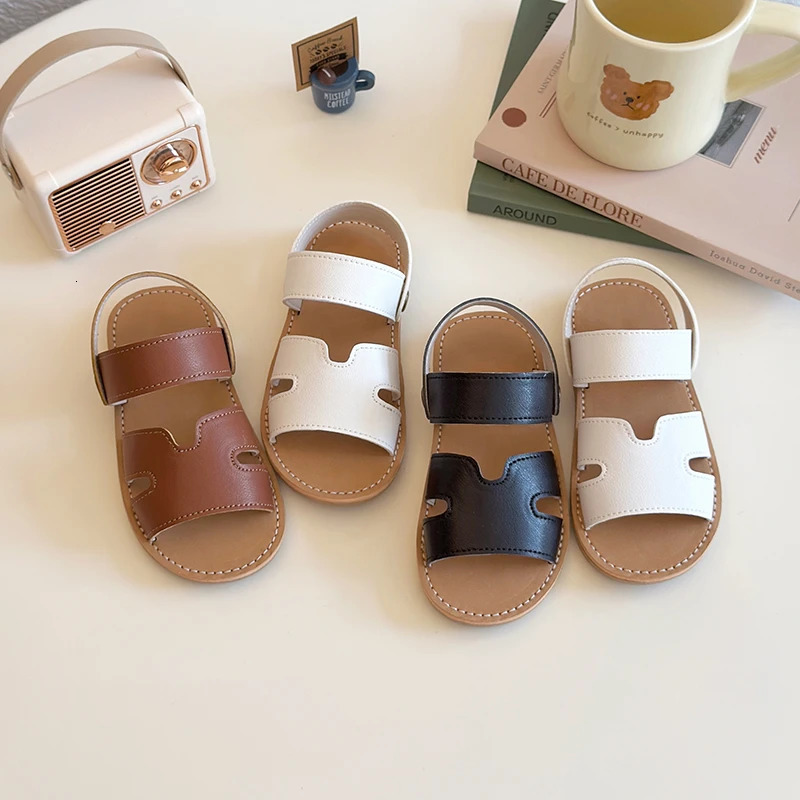 Summer Children Sandals Matte Pu Leather Leisure Pure Color Kids Sliders Flat Unisex Daily Toddler Boys Girls Slippers 21-30 250407