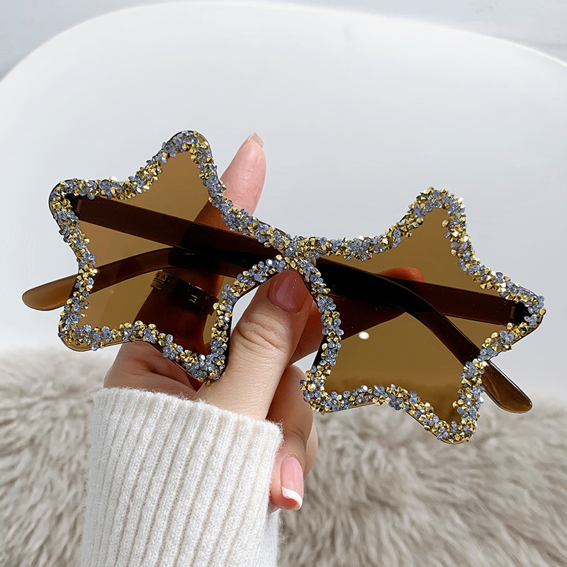 Colorful Cute Street Style Sunglasses with Diamond Accents and Star Design