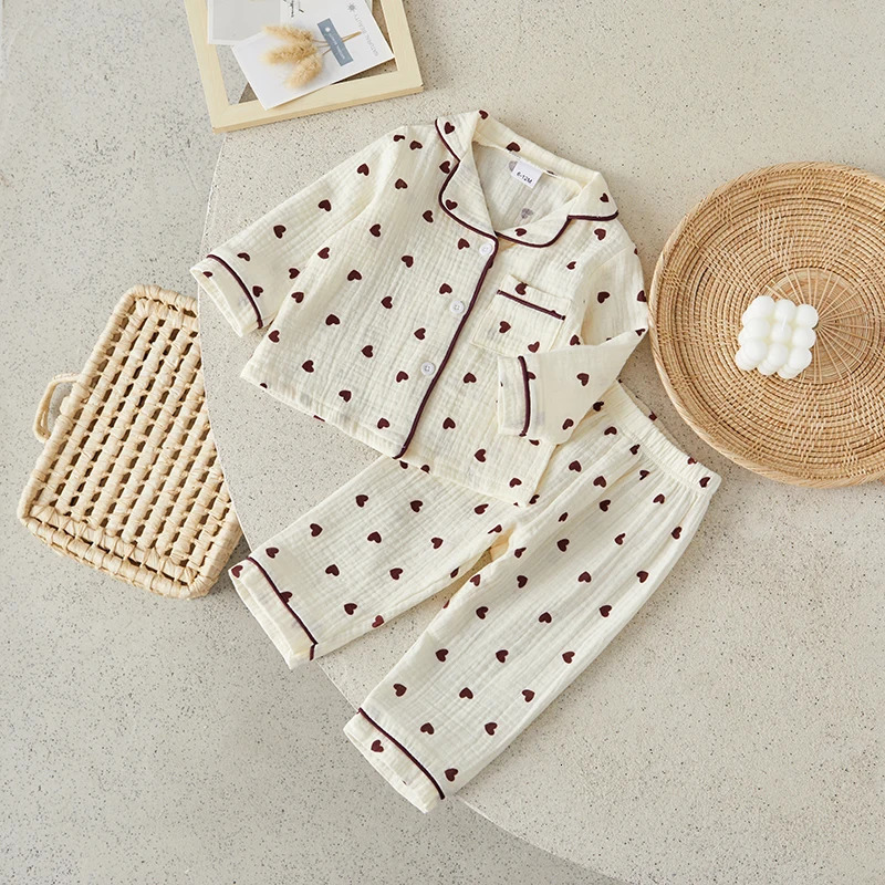 Suefunskry Kids Girls Valentines Day Pajama Set Heart Print Long Sleeves Shirt and Elastic Waist Pants for Loungewear Sleepwear 250407
