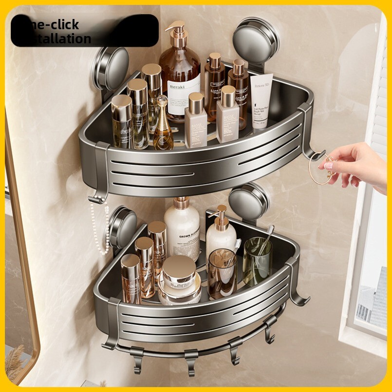 Bathroom Suction Cup Triangle Storage Rack Corner Shower Room Washstand Wall-Mounted Toilet Organizer Shelf