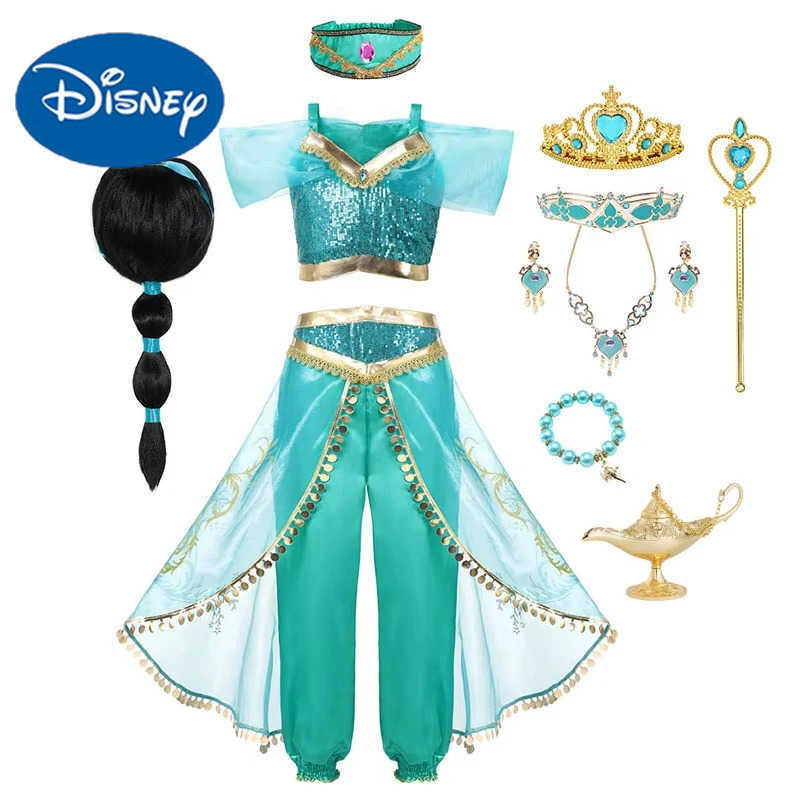 Disney Jasmine Princess Dress Princess Dress Up Of Aladdin The Magic Lamp Costume Girls Birthday Party Halloween Fantasy Top Pants X250408
