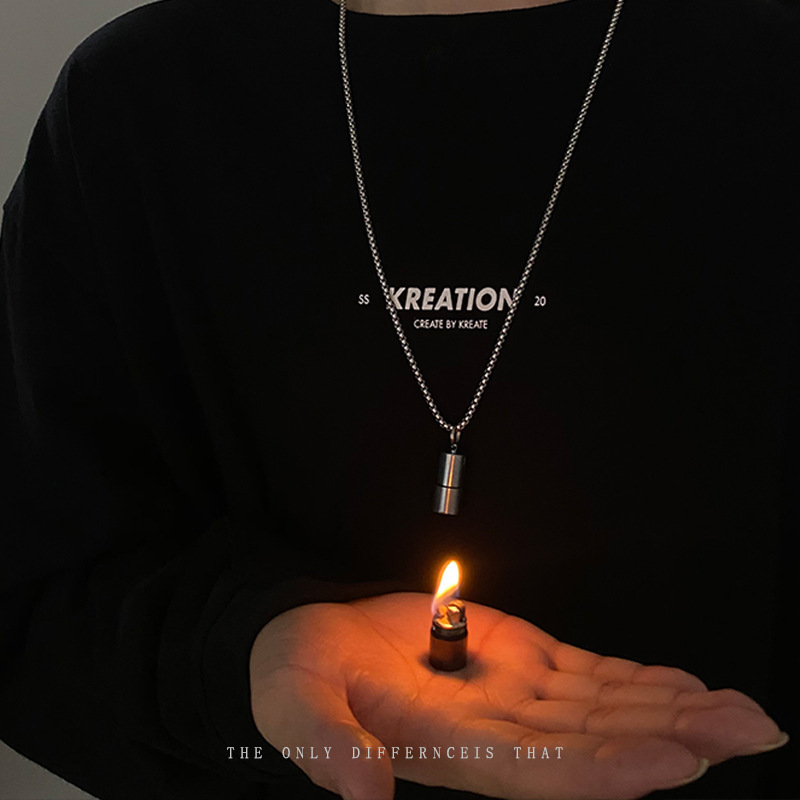 Lighter Titanium Steel Necklace, Men's Trendy Hip Hop Versatile Pendant, High Grade, Simple Necklace