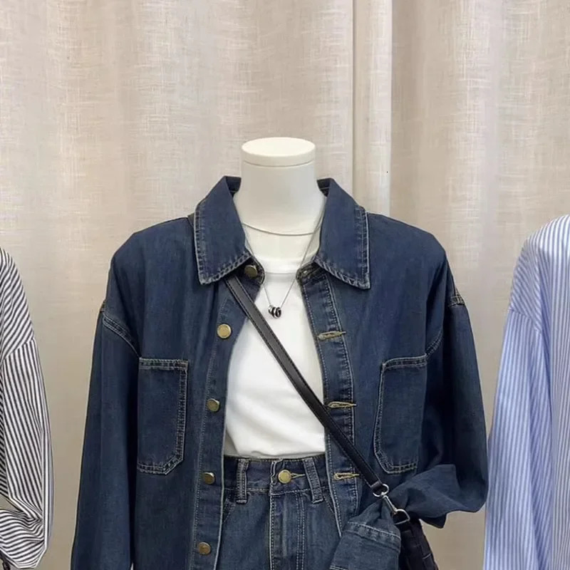 Early Autumn Style Korean Vintage Casual Single-Breasted Denim Shirt Jacket High-Waisted Skirt 2-Piece Set For Women 250408