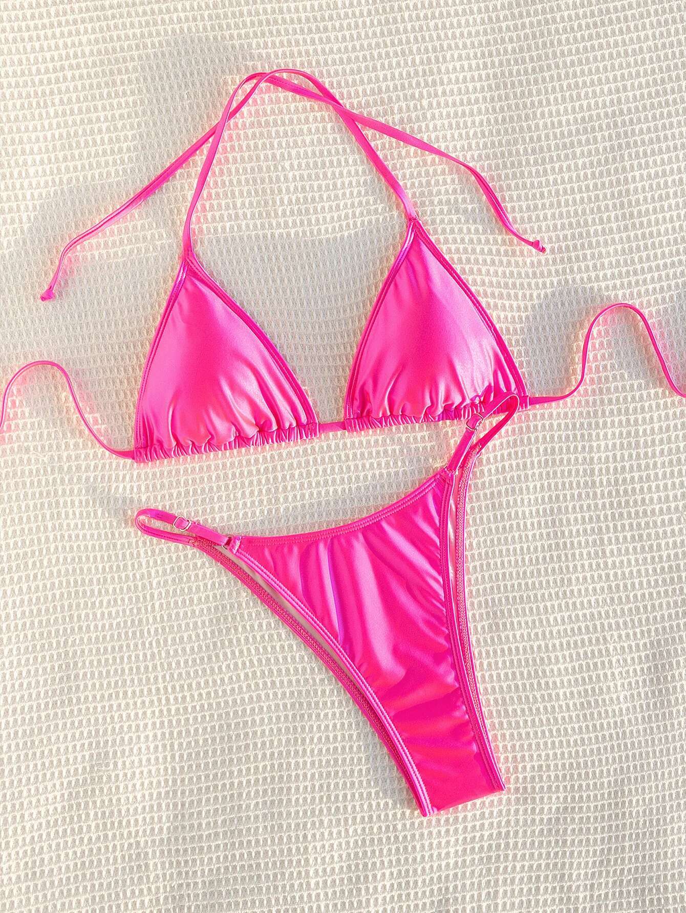 Dongdumaoyi Sexy Micro Bikini Women Solid Hot Pink Push Up Bra Thong Swimsuit Brazilian Lace Up Bathing Suit Swimwear Biquini