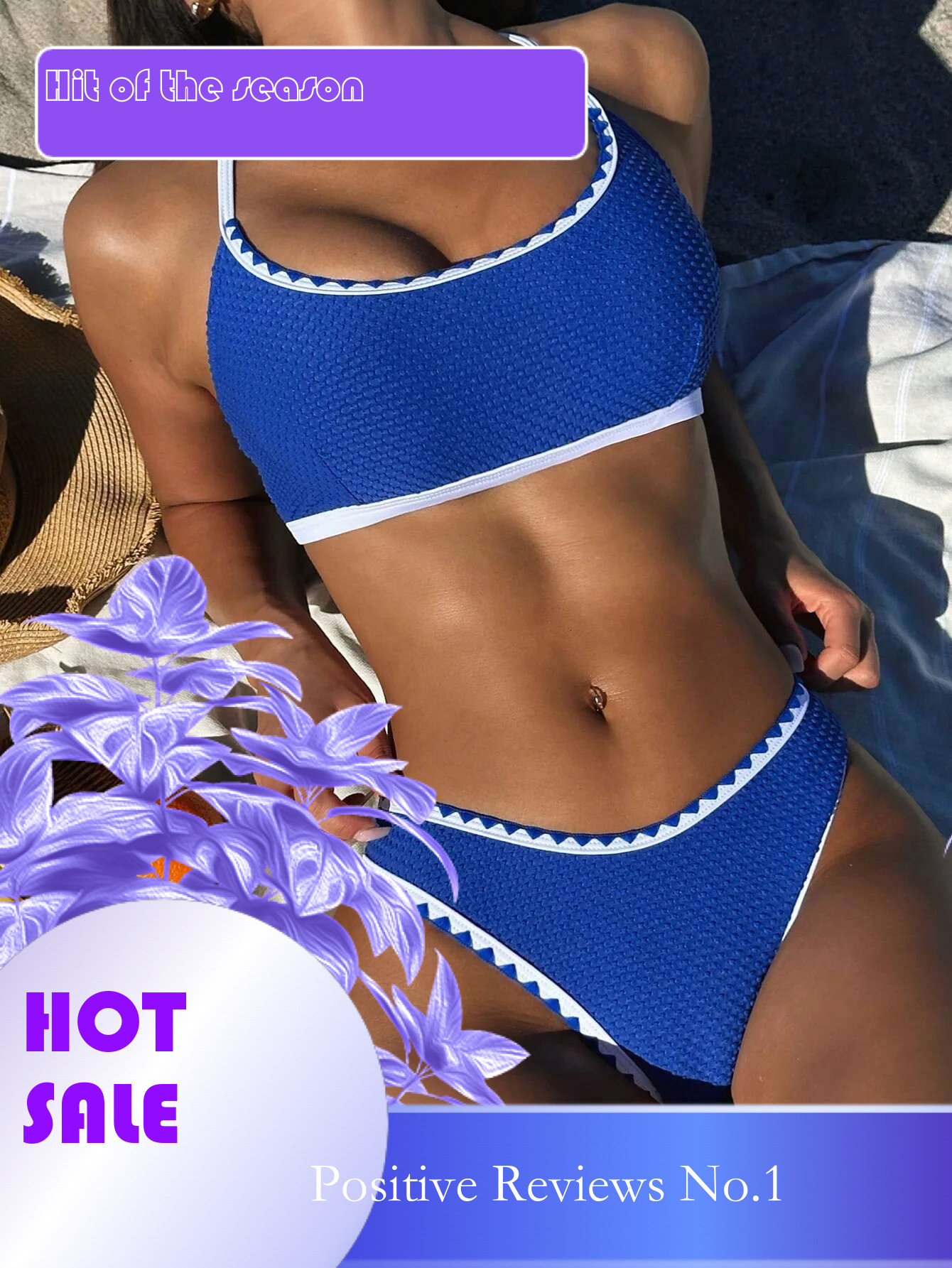 Dongdumaoyi Sexy Blue Contrast Bikini Women Halter Push Up Padded High Waist Swimsuit Summer Bathing Suit Two Piece Swimwear Biquini