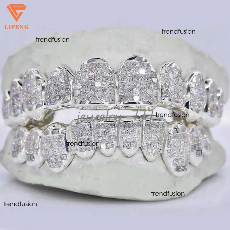 Custom Moissanite Grillz Ice hiphop Honeycomb setting dia men women top bottom Sterg sier Teeth Perm Cut GriilZ