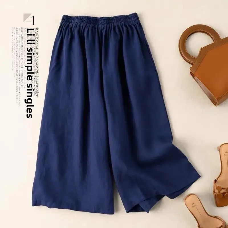 Plus Size Cotton Linen Wide Leg Pants Women Summer Thin Seven-Five Hemp Shorts Large Size Six-Point Three-Quarter Length ... 250408
