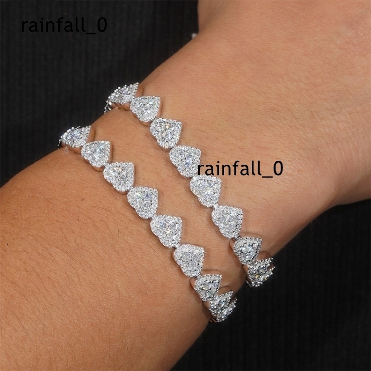 Hip Hop 925 Silver Heart-Shaped Custom Iced Out GRA Certified Moissanite Cuban Bracelet