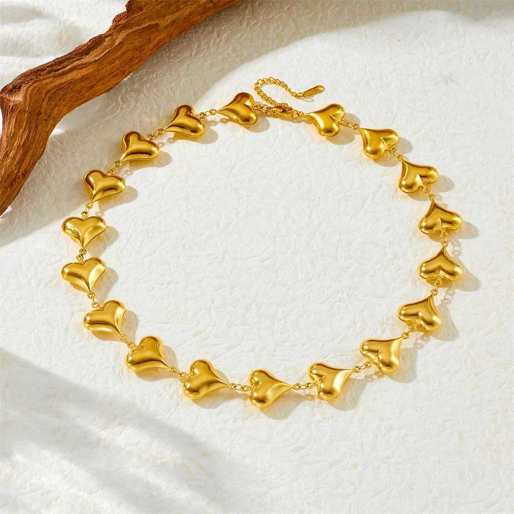 DIEYURO 316L stainlESS steel gold simple hollow heart necklace set for women and girls new trend fashion jewelry set Y250408