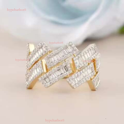 10k pure white gold-plated Moissanite ring - men's hip-hop fashion gold shop with inlaid chain links