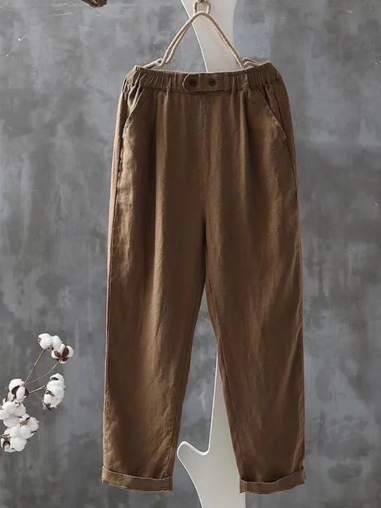 Cotton Linen High Waisted Harun Long Pants Fashion Elegant Women Pants Casual Elegant Loose Pant 250408