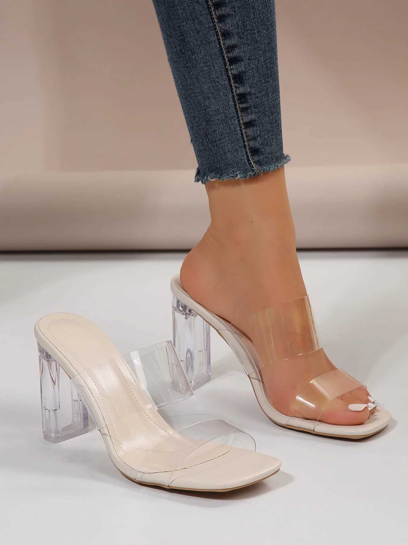 2023 New Transparent High Heel Sandals Summer Medium Thick High Heel Sandals Womens Super Immortal Crystal High Heel Shoes ExteriorXJ250407