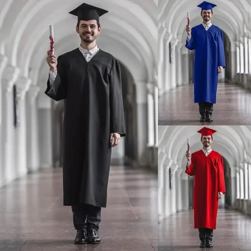 Unisex Graduation Costume For High School And Bachelor Man Women Graduation Gown Soft Matte Graduation Gown Hat Tassel Set 250407